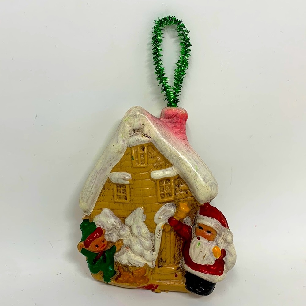 Vintage cottage Santa & elf Christmas tree ornament decoration - Picture 1 of 16